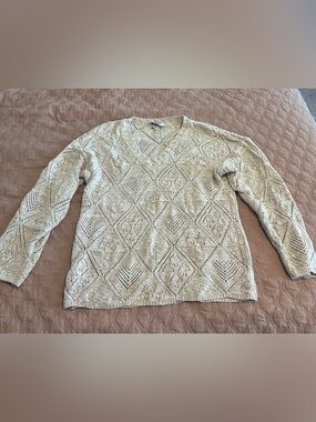 SWAK Women's Openwork V-Neck Sweater - Cream